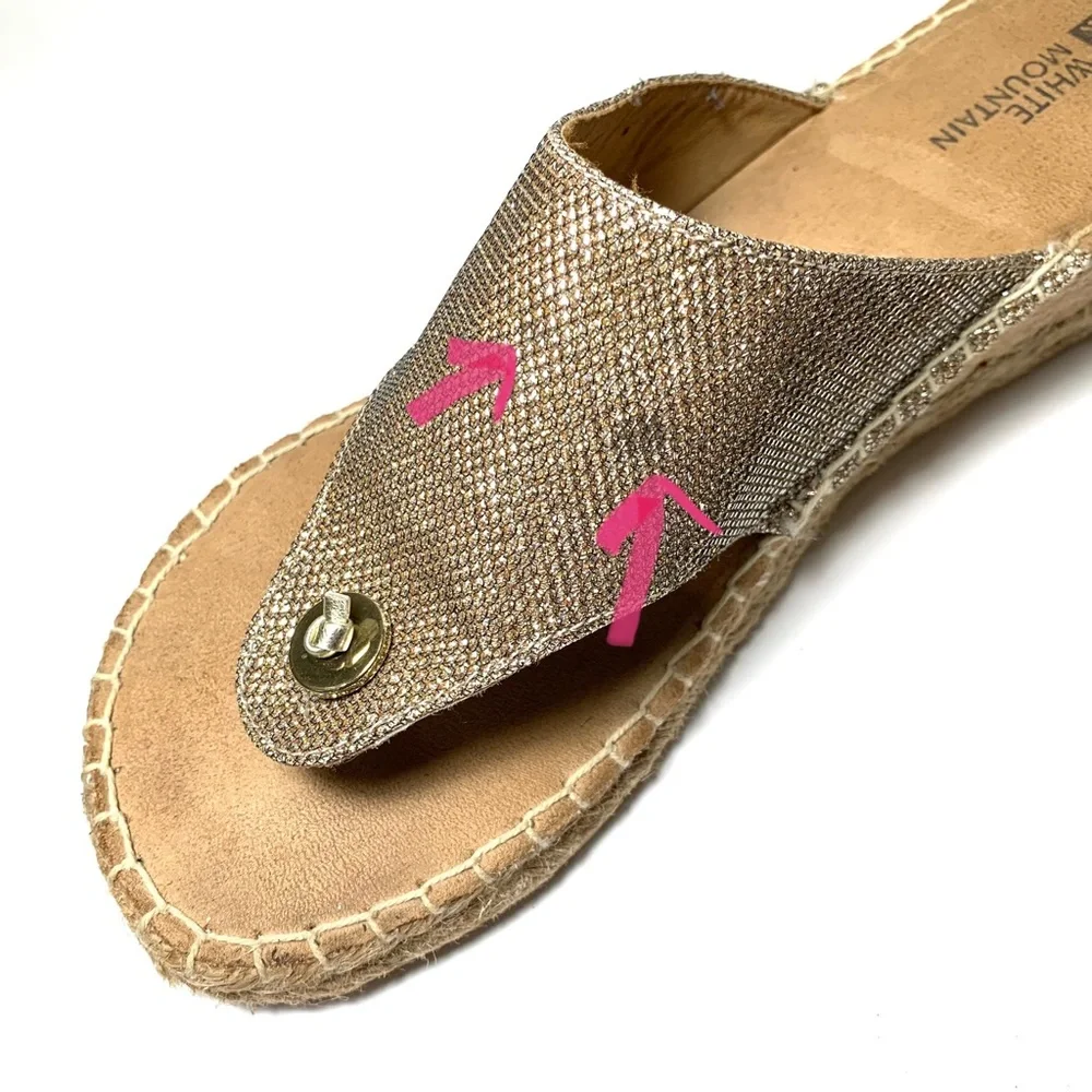 Gold Sparkly Espadrille Wedge Thong Sandal Shimmer Metallic Flip Flop Boho Sz 9